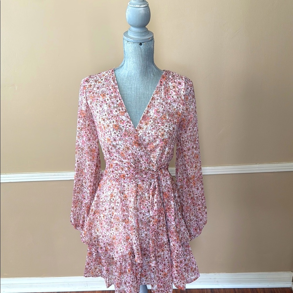 JAPNA 🌺CHIC FLORAL🌺 LONG SLEEVE FLATTERING FIT DRESS SIZE SMALL 🌟NWT🌟